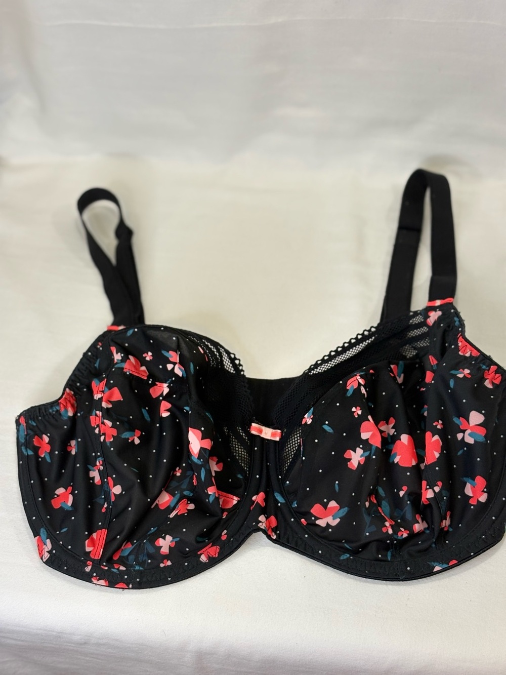 FREYA Black Floral Underwire Bra with Pink & Red Accents SZ 36H (5D) $60